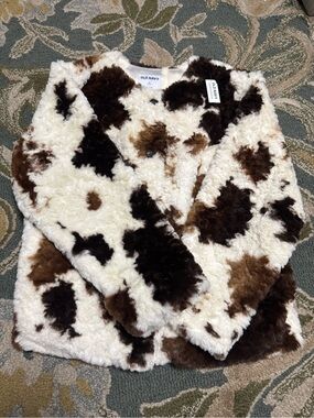 Old Navy Cow Print Faux Fur Jacket - Cream, Brown & Dark Brown